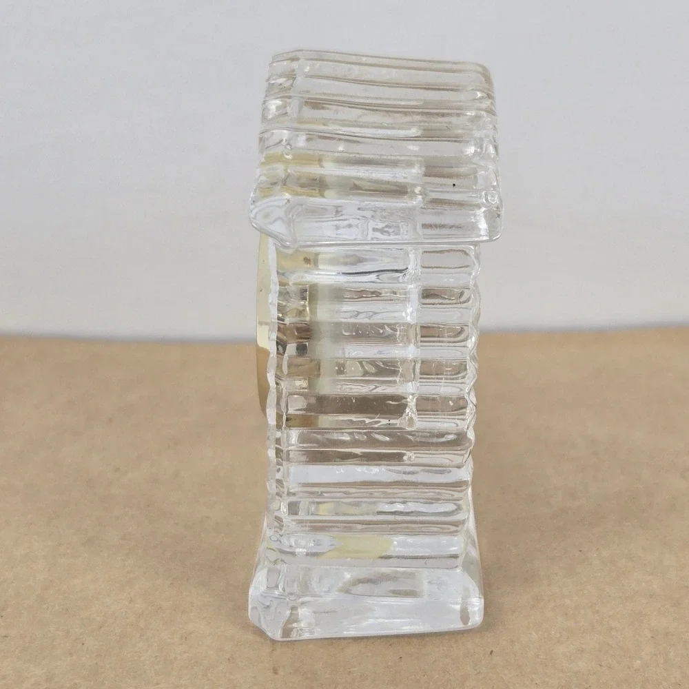 Vintage 24% Lead Crystal Miniature Mantel Clock Quartz Japan Movt Gold Tone Trim